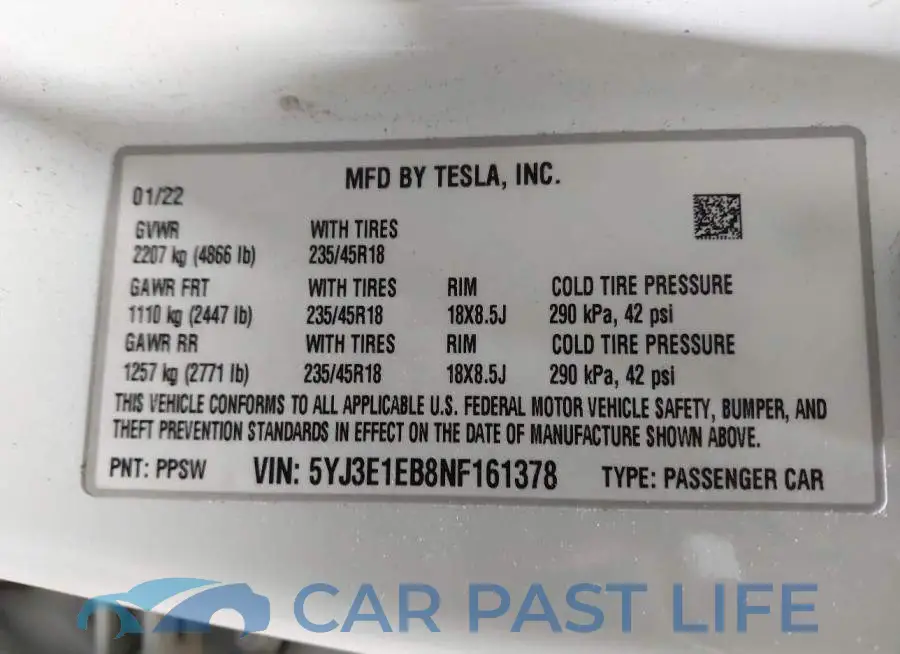 5YJ3E1EB8NF161378# 9