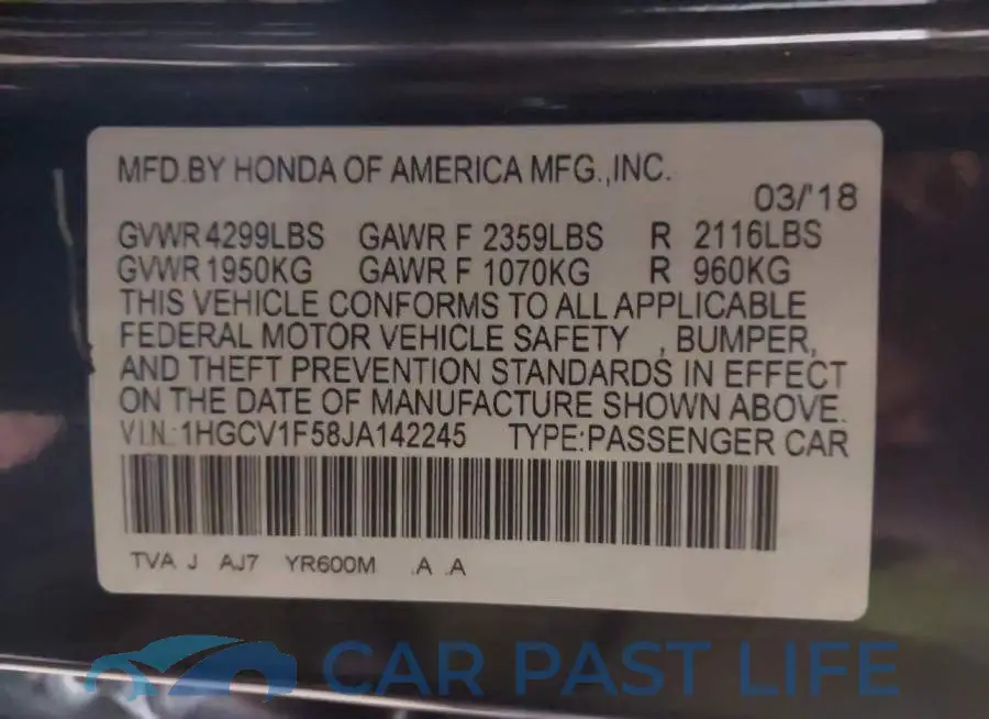 1HGCV1F58JA142245# 9