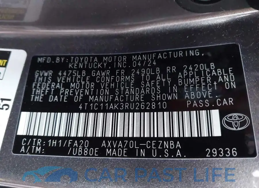 4T1C11AK3RU262810# 9