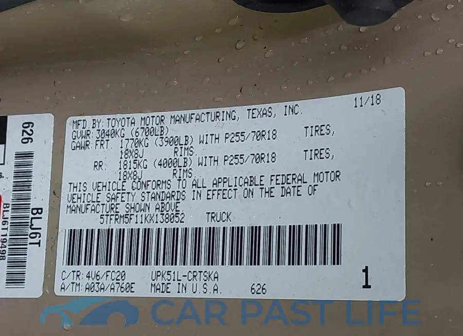 5TFRM5F11KX138052# 9