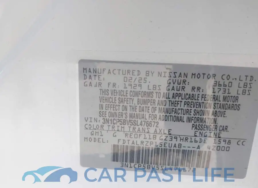 3N1CP5BV5SL476672# 9