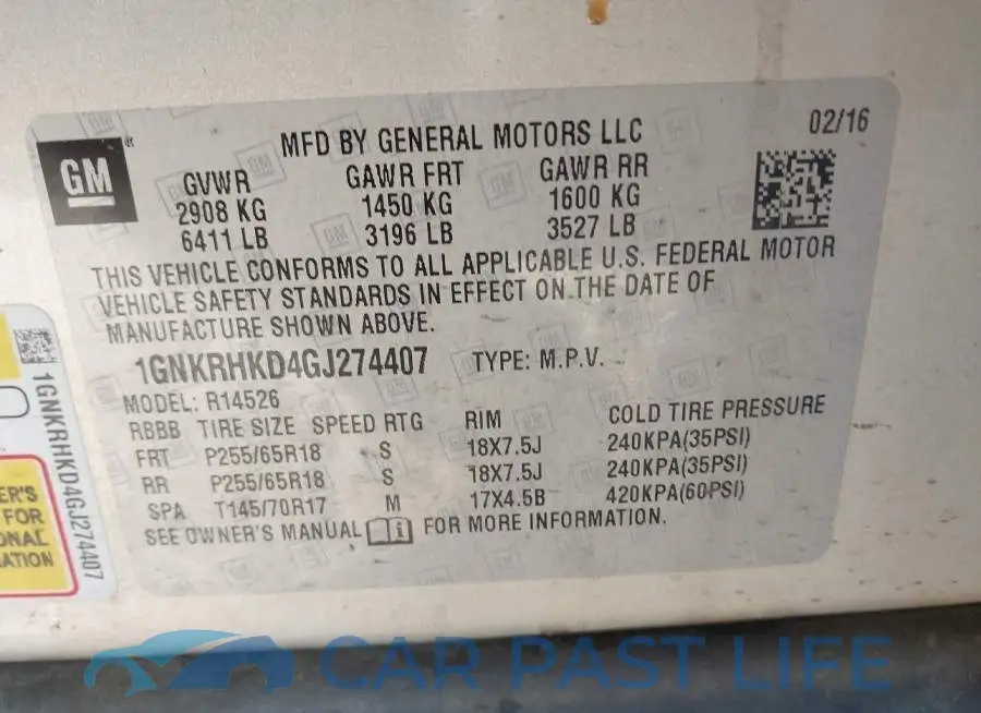 1GNKRHKD4GJ274407# 9