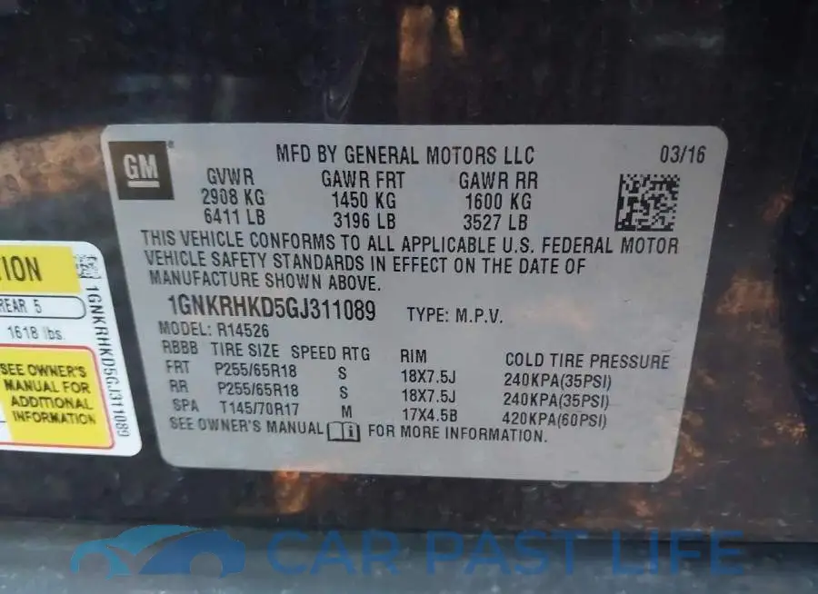 1GNKRHKD5GJ311089# 9