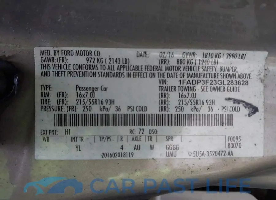 1FADP3F23GL283628# 9
