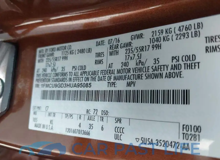 1FMCU9GD3HUA95085# 9