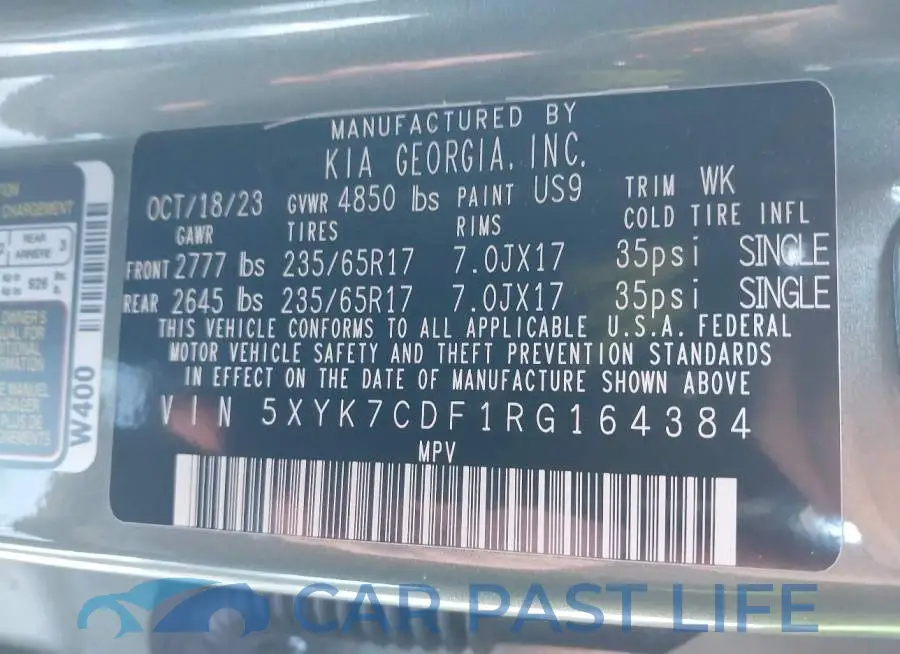 5XYK7CDF1RG164384# 9