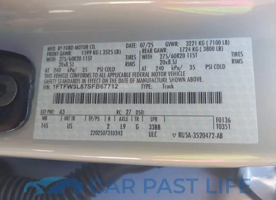 1FTFW3L87SFB67712# 9