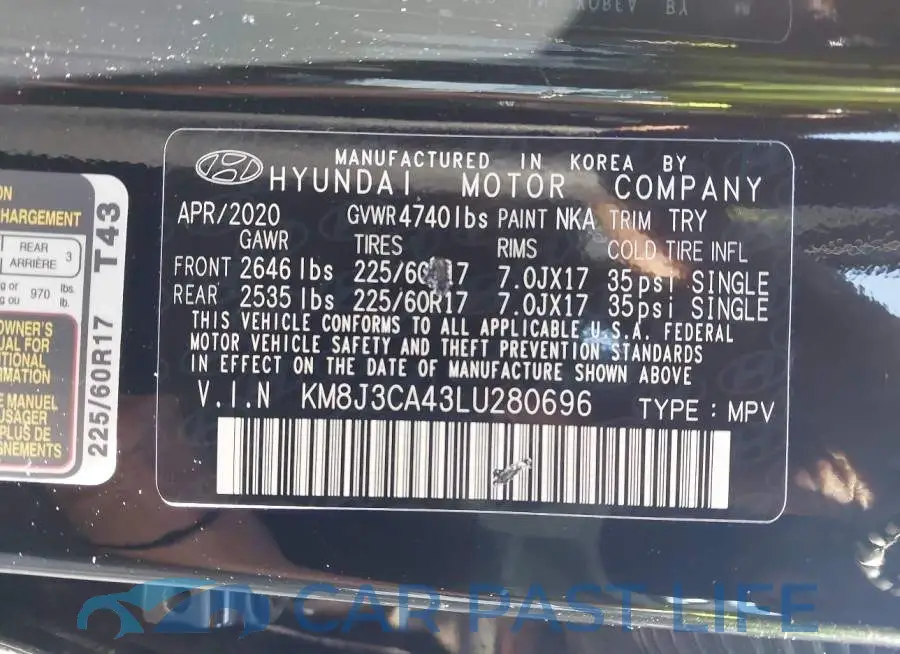 KM8J3CA43LU280696# 9