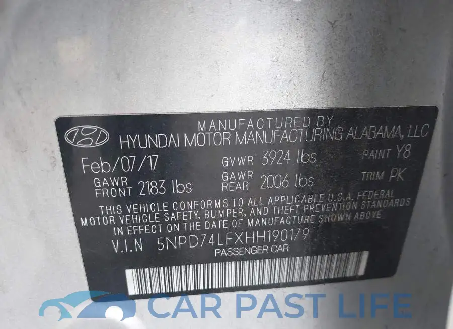 5NPD74LFXHH190179# 9