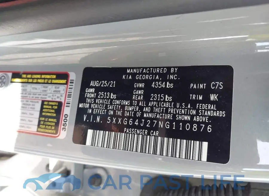 5XXG64J27NG110876# 9