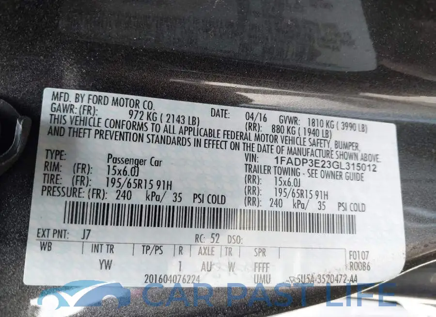 1FADP3E23GL315012# 9