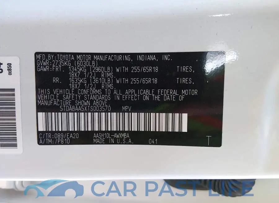 5TDABAA5XTS003570# 9