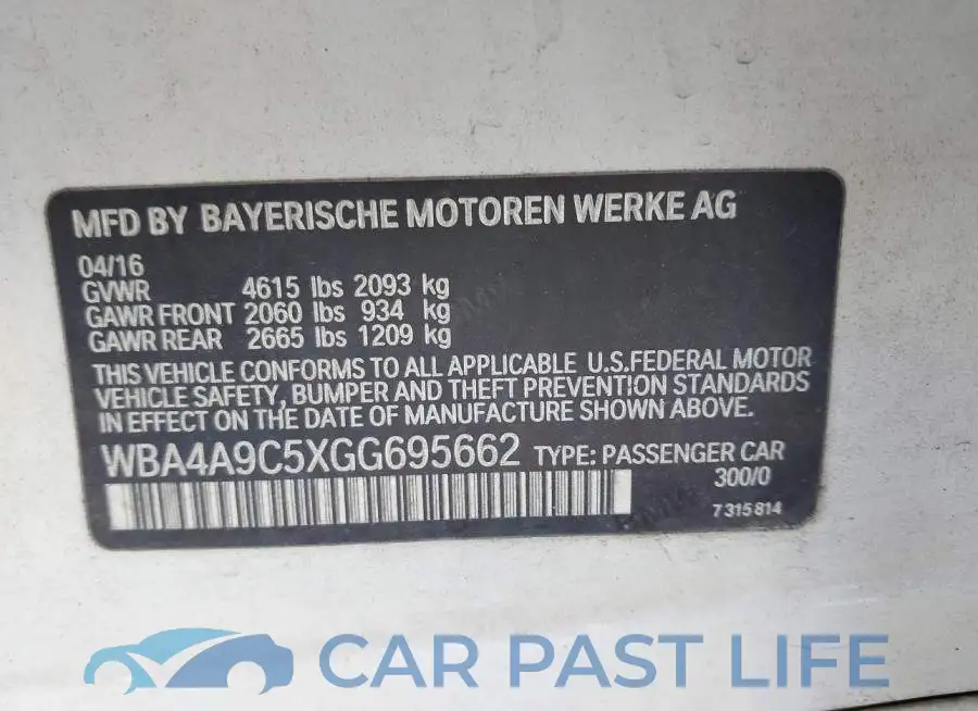 WBA4A9C5XGG695662# 9