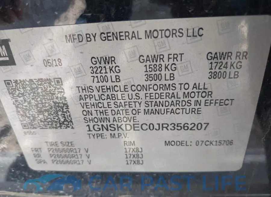 1GNSKDEC0JR356207# 9