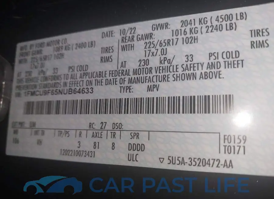 1FMCU9F65NUB64633# 9