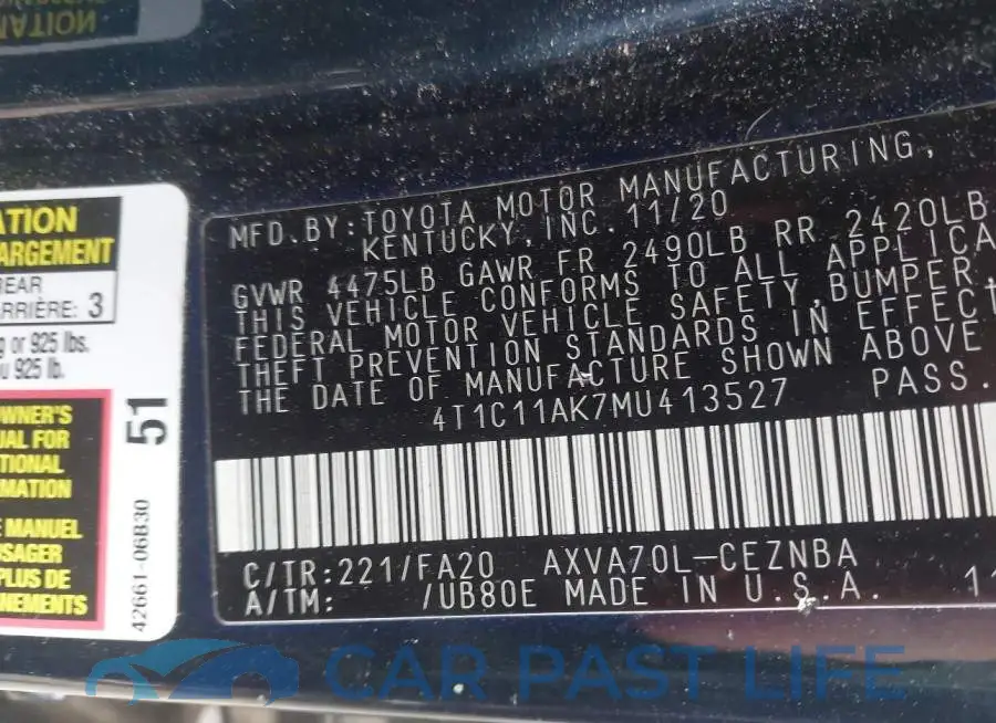 4T1C11AK7MU413527# 9