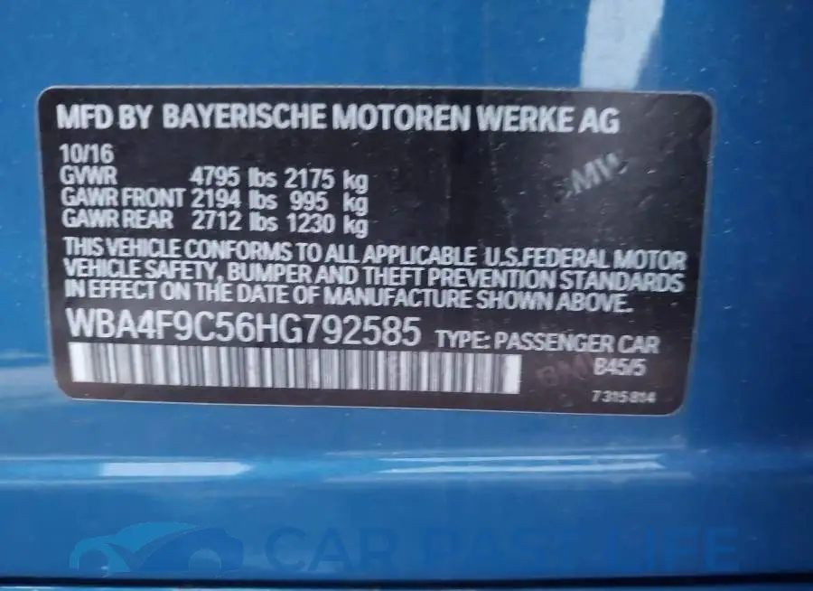 WBA4F9C56HG792585# 9