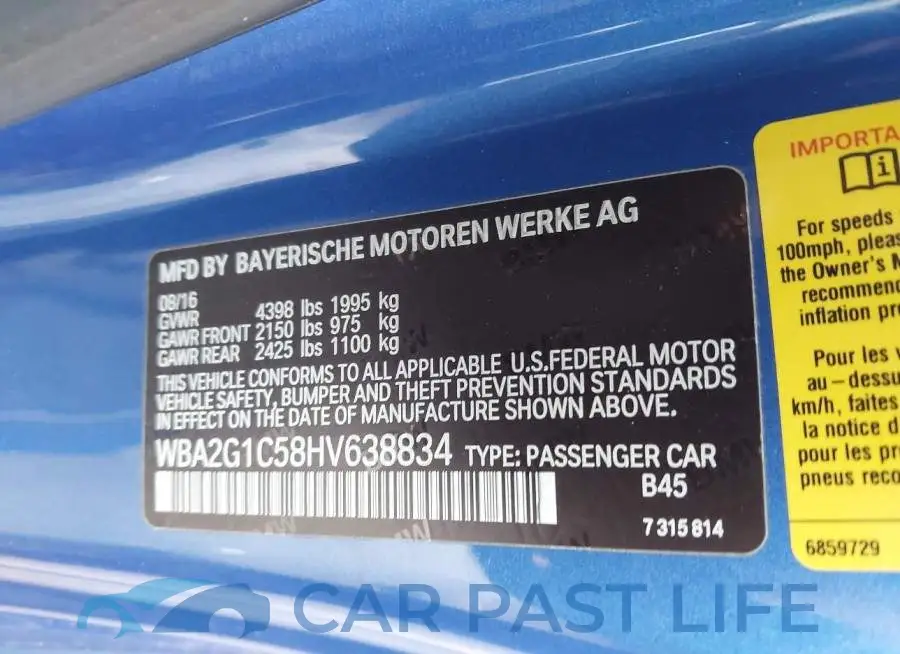 WBA2G1C58HV638834# 9