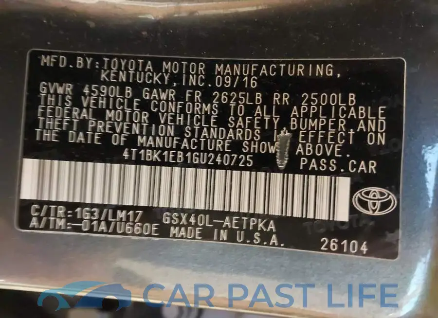 4T1BK1EB1GU240725# 9