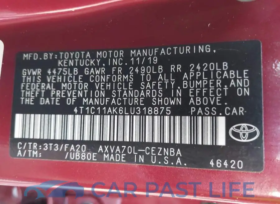 4T1C11AK6LU318875# 9