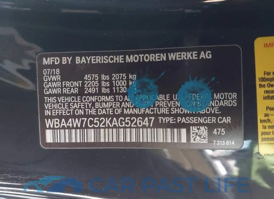 WBA4W7C52KAG52647# 9