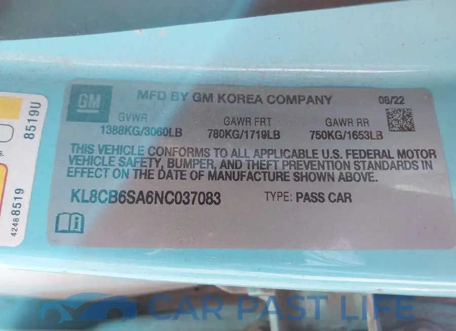 KL8CB6SA6NC037083# 9