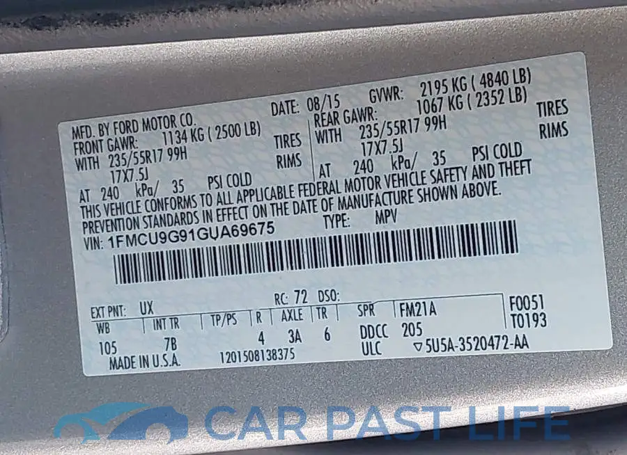 1FMCU9G91GUA69675# 9