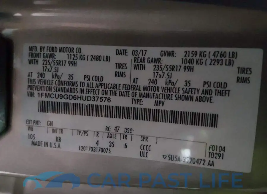 1FMCU9GD6HUD37576# 9