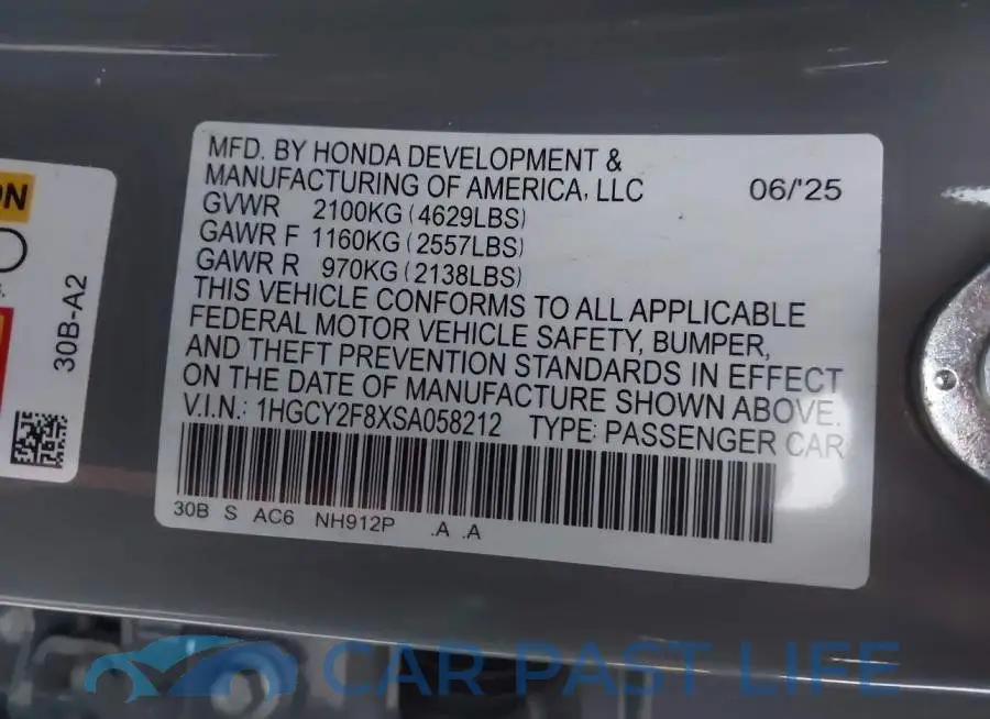 1HGCY2F8XSA058212# 9