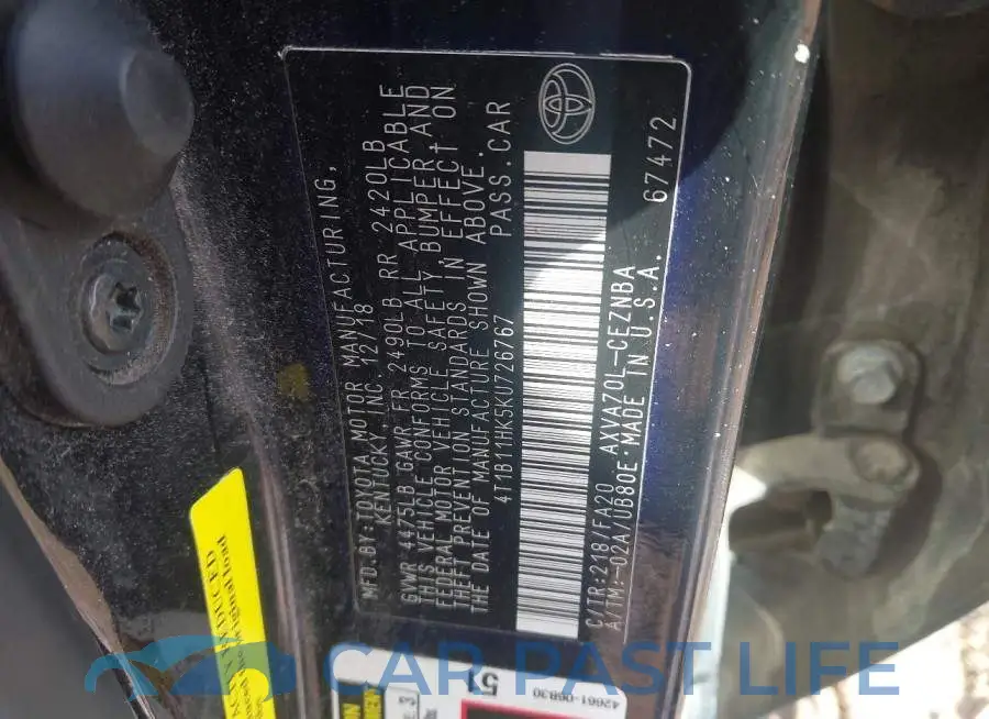 4T1B11HK5KU726767# 9