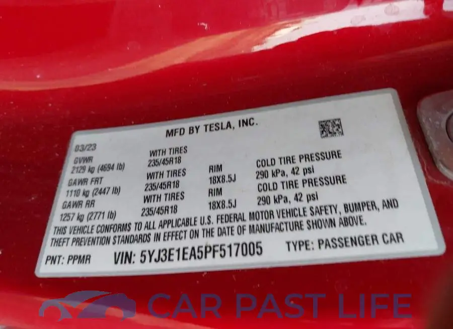 5YJ3E1EA5PF517005# 9