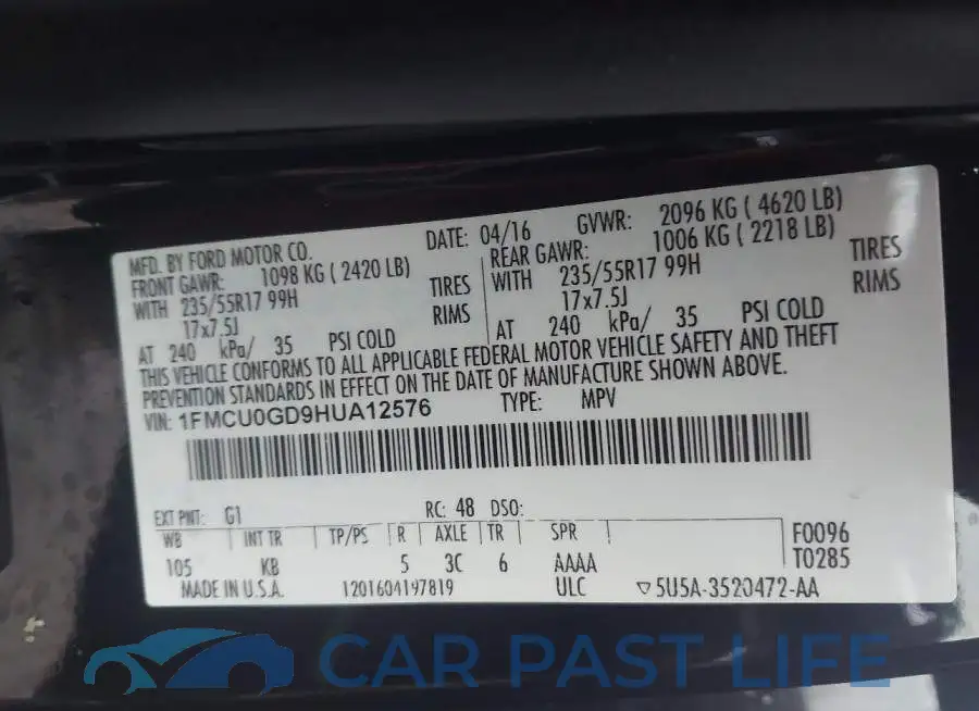 1FMCU0GD9HUA12576# 9