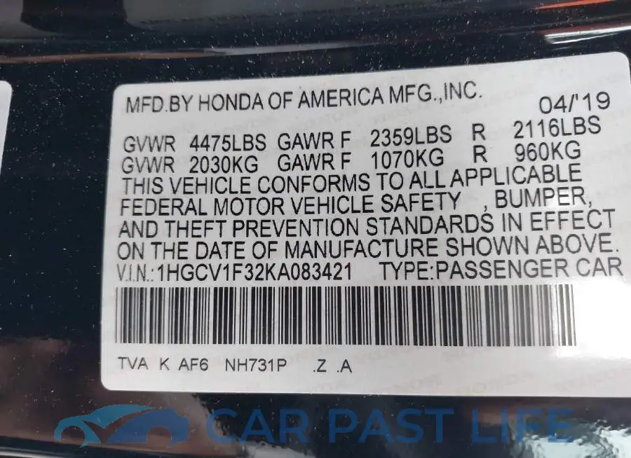 1HGCV1F32KA083421# 9