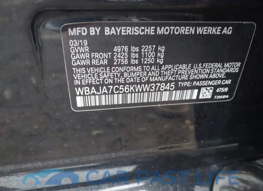 WBAJA7C56KWW37845# 9