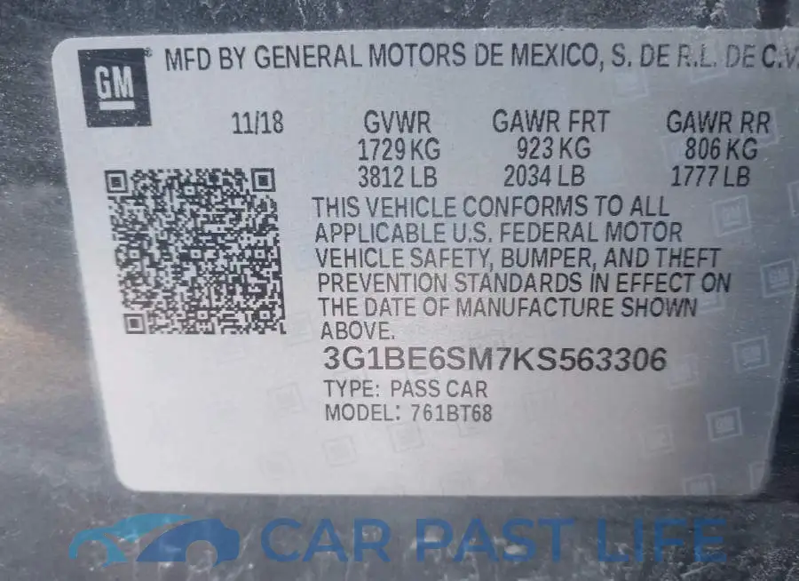 3G1BE6SM7KS563306# 9