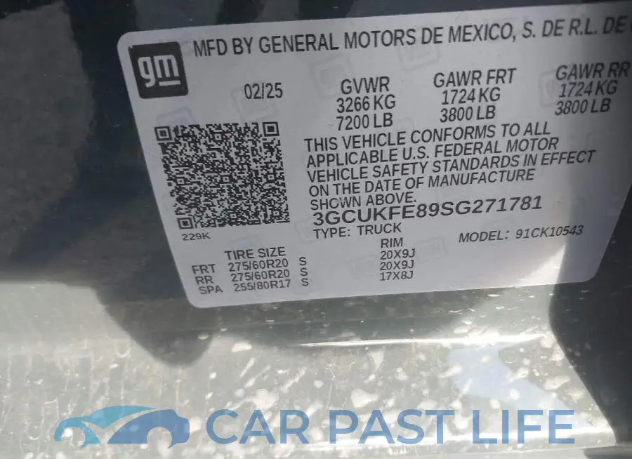 3GCUKFE89SG271781# 9