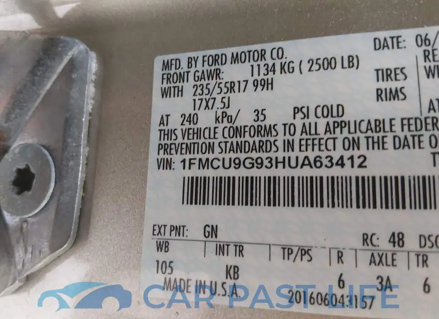 1FMCU9G93HUA63412# 9