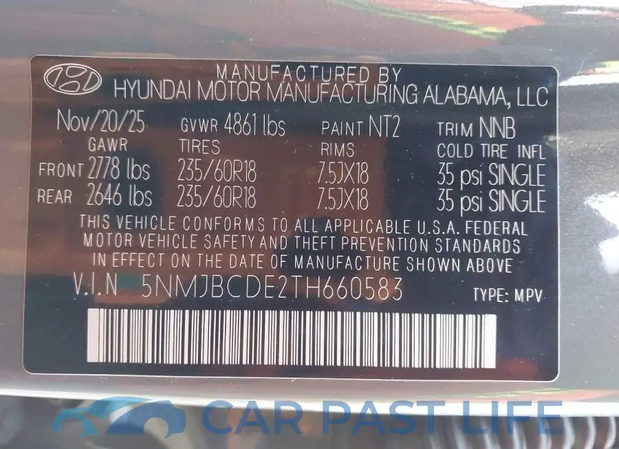 5NMJBCDE2TH660583# 9