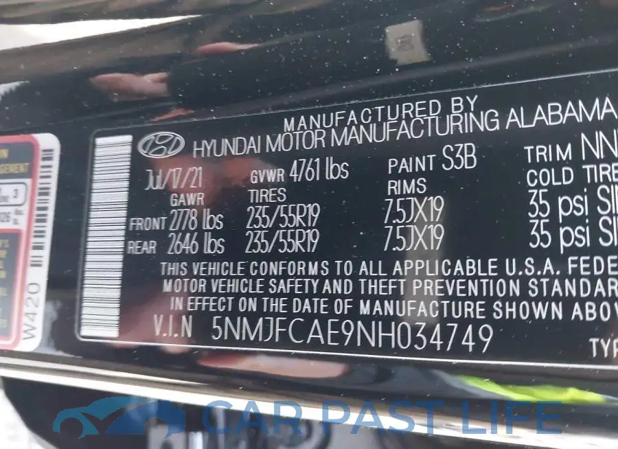 5NMJFCAE9NH034749# 9