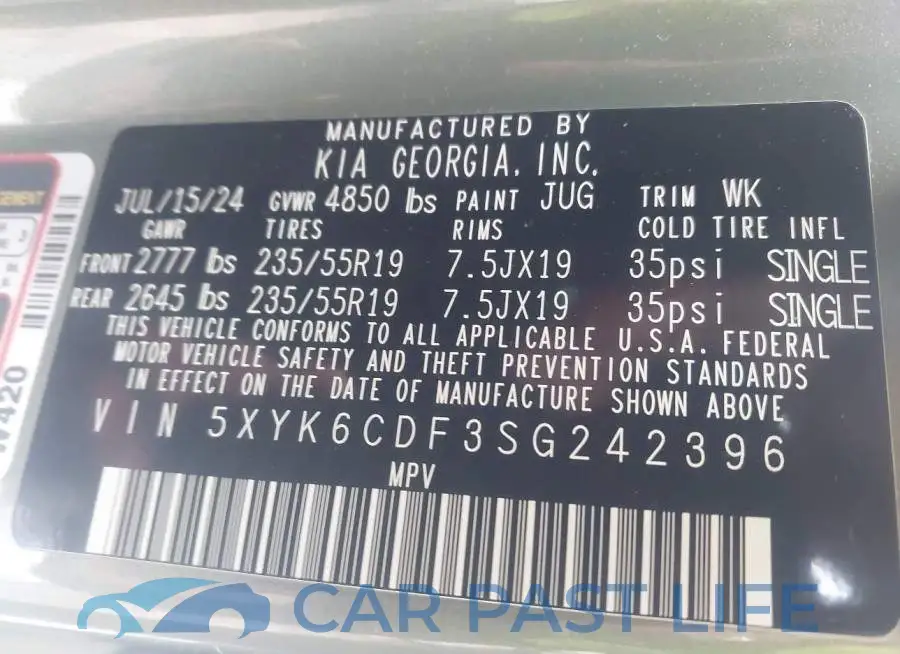 5XYK6CDF3SG242396# 9