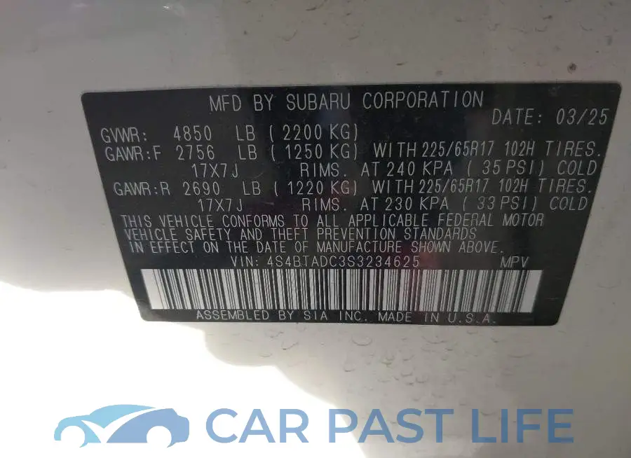 4S4BTADC3S3234625# 9