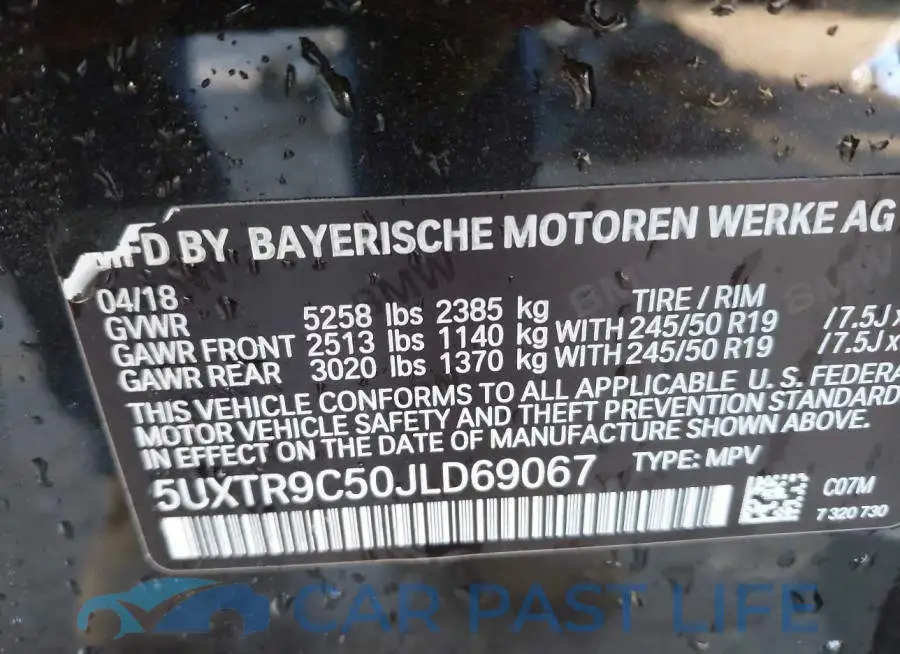 5UXTR9C50JLD69067# 9