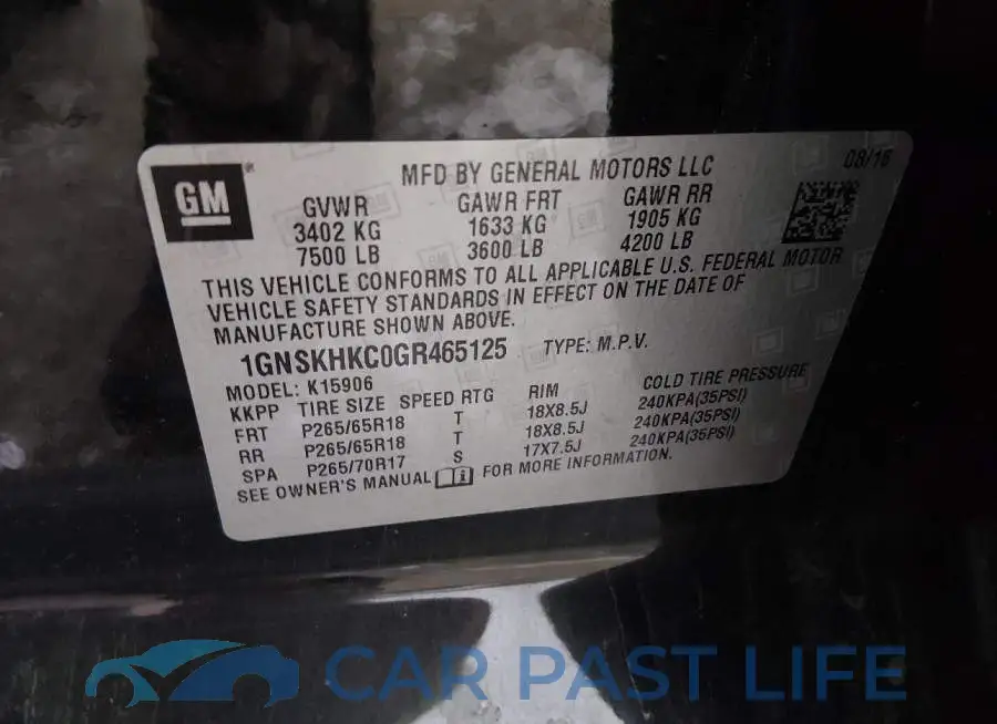 1GNSKHKC0GR465125# 9