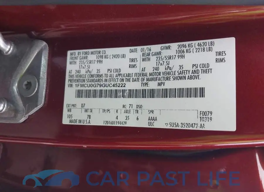 1FMCU0G79GUC45222# 9