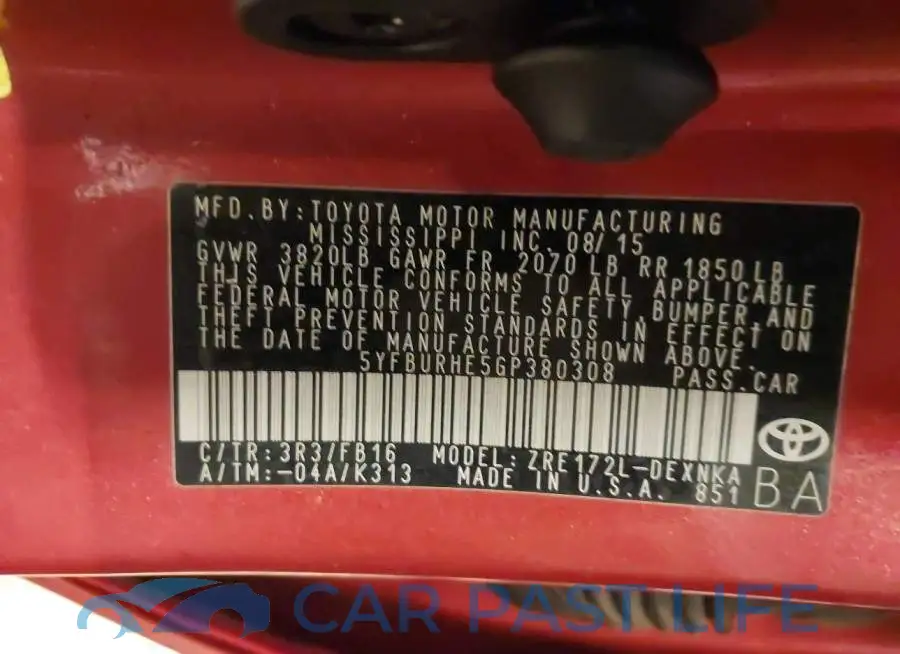 5YFBURHE5GP380308# 9