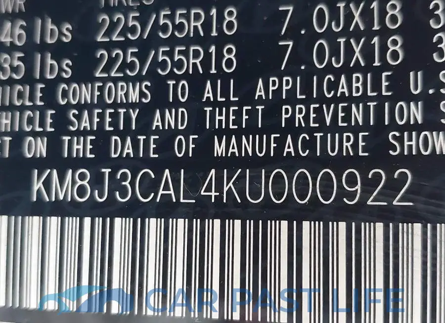KM8J3CAL4KU000922# 9