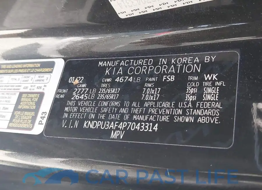 KNDPU3AF4P7043314# 9