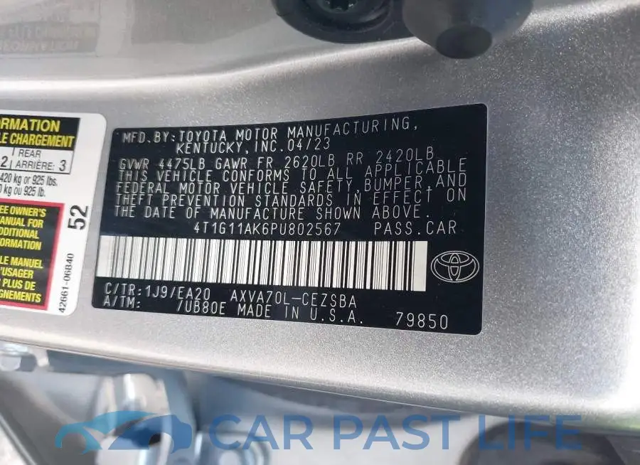 4T1G11AK6PU802567# 9