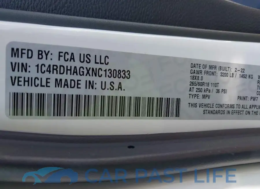 1C4RDHAGXNC130833# 9