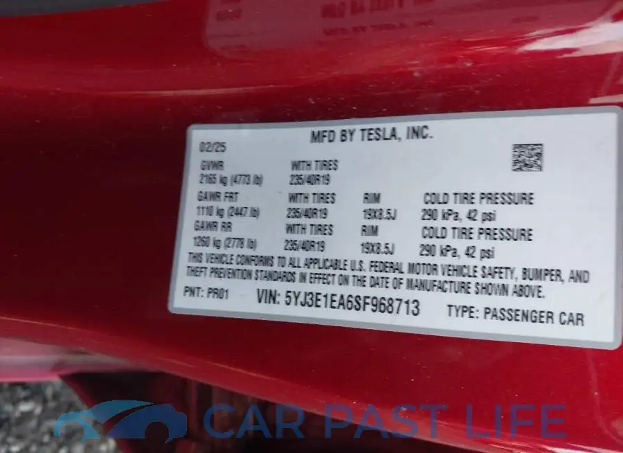 5YJ3E1EA6SF968713# 9
